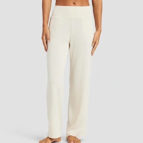 Cozy Earth Women's Rib Knit Bamboo Lounge Pull On Pajama Pant Small Ivory NEW